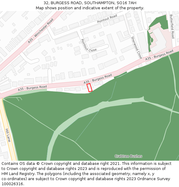 32, BURGESS ROAD, SOUTHAMPTON, SO16 7AH: Location map and indicative extent of plot