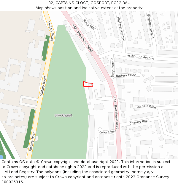 32, CAPTAINS CLOSE, GOSPORT, PO12 3AU: Location map and indicative extent of plot