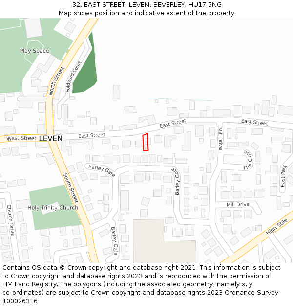 32, EAST STREET, LEVEN, BEVERLEY, HU17 5NG: Location map and indicative extent of plot