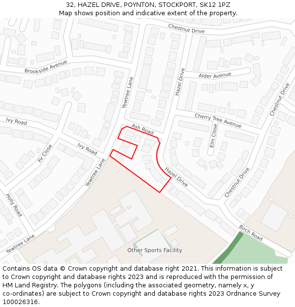 32, HAZEL DRIVE, POYNTON, STOCKPORT, SK12 1PZ: Location map and indicative extent of plot