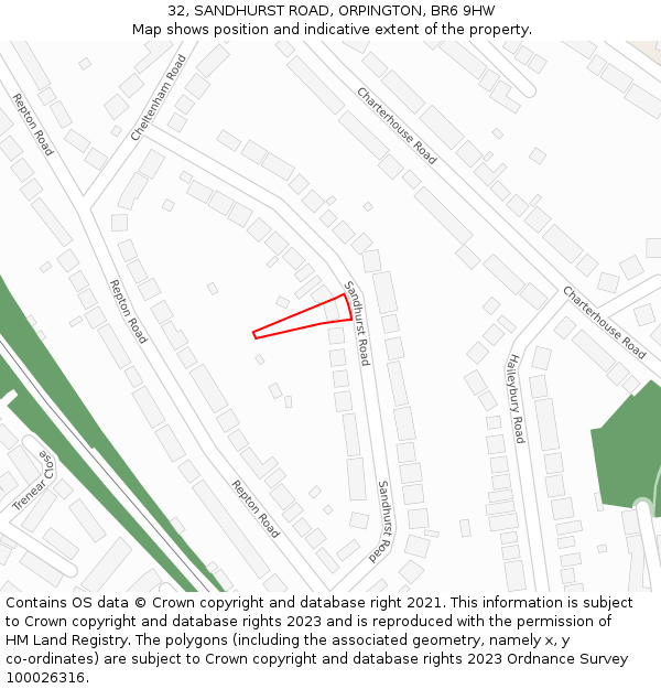 32, SANDHURST ROAD, ORPINGTON, BR6 9HW: Location map and indicative extent of plot
