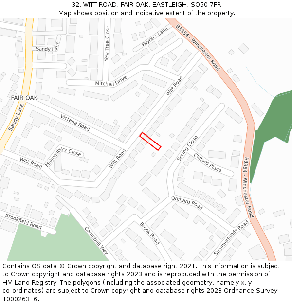 32, WITT ROAD, FAIR OAK, EASTLEIGH, SO50 7FR: Location map and indicative extent of plot