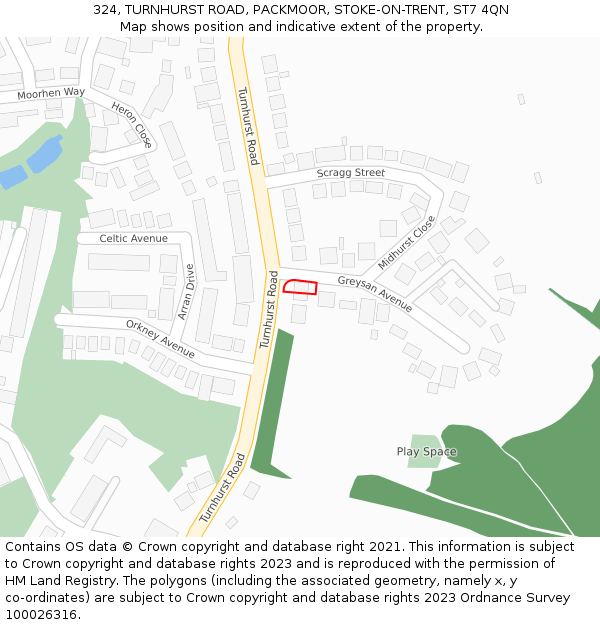 324, TURNHURST ROAD, PACKMOOR, STOKE-ON-TRENT, ST7 4QN: Location map and indicative extent of plot