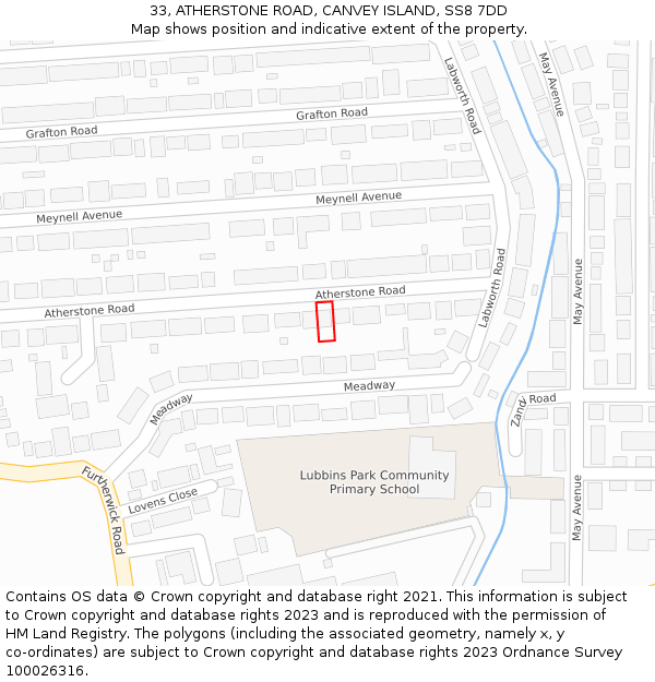 33, ATHERSTONE ROAD, CANVEY ISLAND, SS8 7DD: Location map and indicative extent of plot