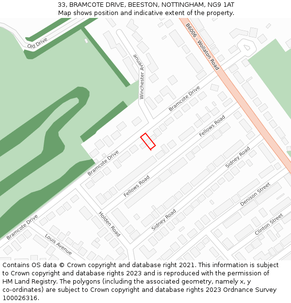 33, BRAMCOTE DRIVE, BEESTON, NOTTINGHAM, NG9 1AT: Location map and indicative extent of plot