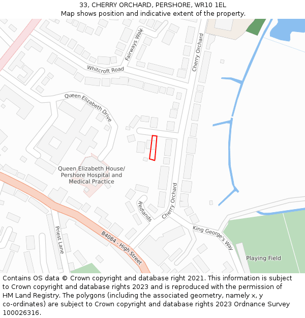 33, CHERRY ORCHARD, PERSHORE, WR10 1EL: Location map and indicative extent of plot