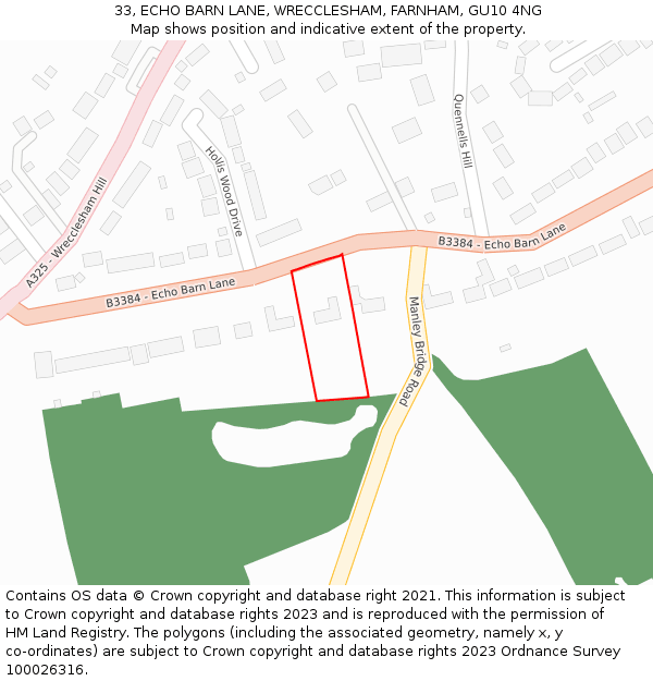 33, ECHO BARN LANE, WRECCLESHAM, FARNHAM, GU10 4NG: Location map and indicative extent of plot