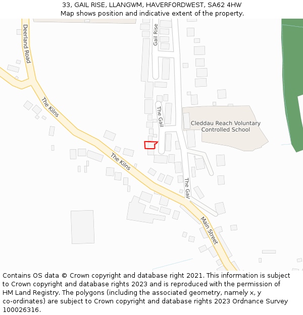 33, GAIL RISE, LLANGWM, HAVERFORDWEST, SA62 4HW: Location map and indicative extent of plot