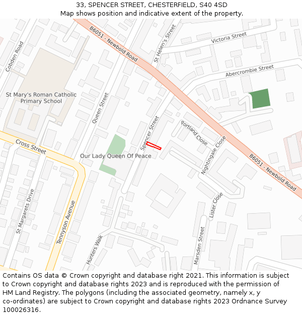 33, SPENCER STREET, CHESTERFIELD, S40 4SD: Location map and indicative extent of plot