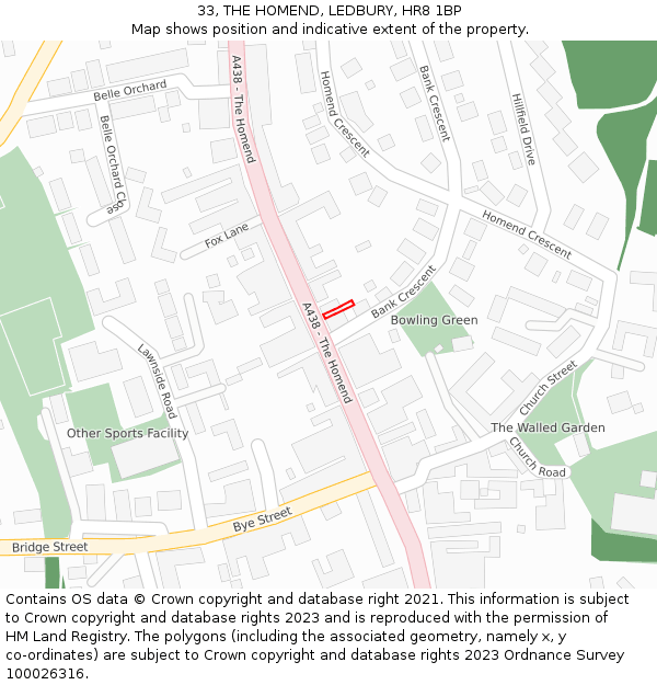 33, THE HOMEND, LEDBURY, HR8 1BP: Location map and indicative extent of plot