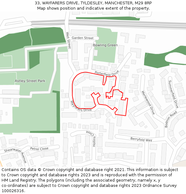 33, WAYFARERS DRIVE, TYLDESLEY, MANCHESTER, M29 8RP: Location map and indicative extent of plot