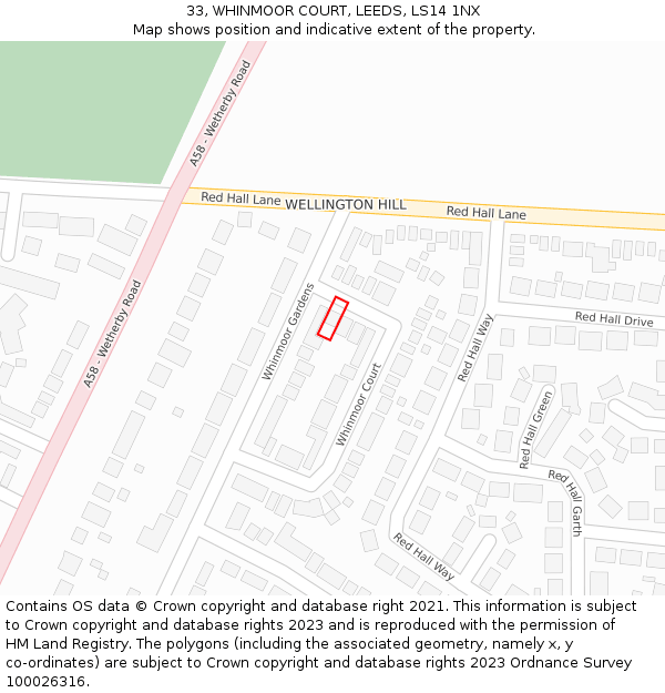 33, WHINMOOR COURT, LEEDS, LS14 1NX: Location map and indicative extent of plot