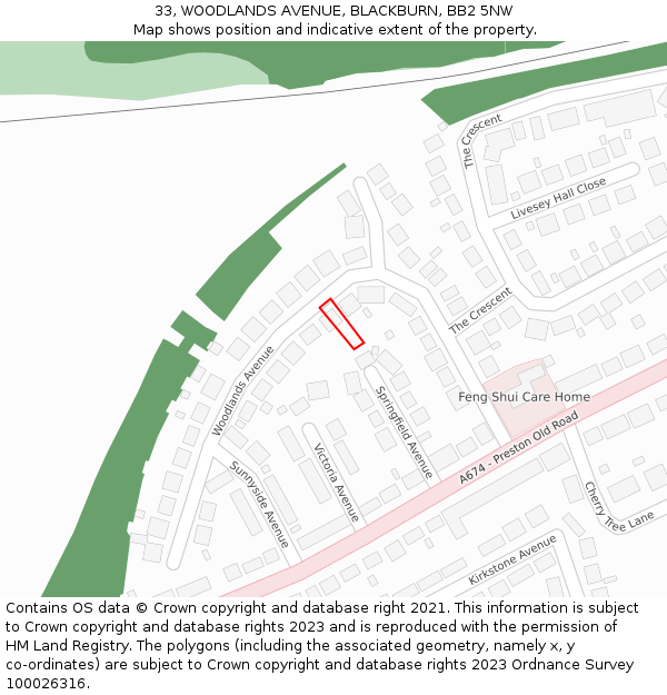 33, WOODLANDS AVENUE, BLACKBURN, BB2 5NW: Location map and indicative extent of plot