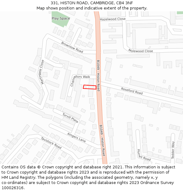 331, HISTON ROAD, CAMBRIDGE, CB4 3NF: Location map and indicative extent of plot