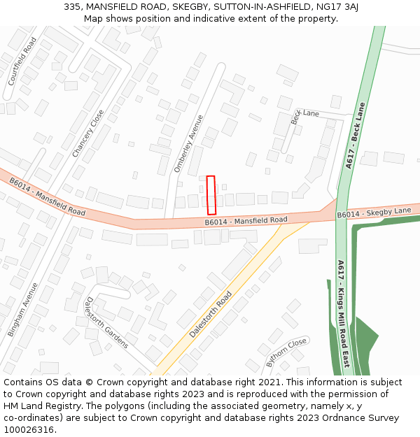 335, MANSFIELD ROAD, SKEGBY, SUTTON-IN-ASHFIELD, NG17 3AJ: Location map and indicative extent of plot