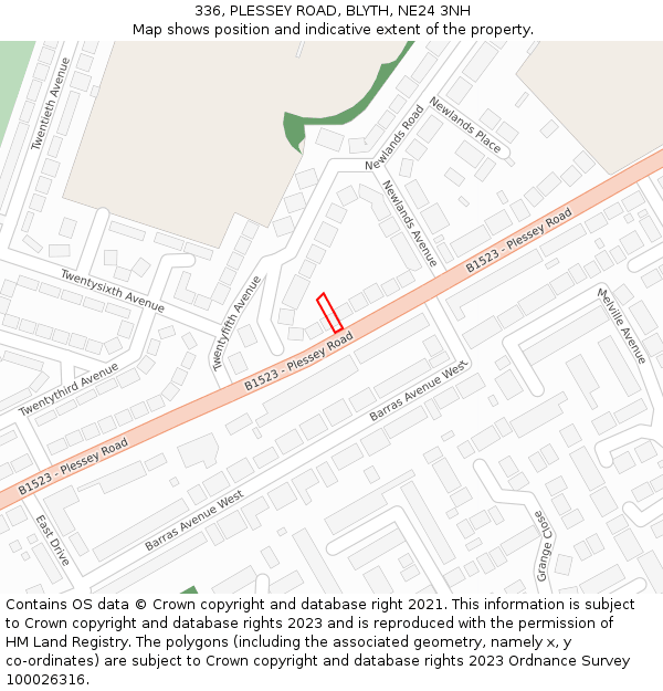 336, PLESSEY ROAD, BLYTH, NE24 3NH: Location map and indicative extent of plot