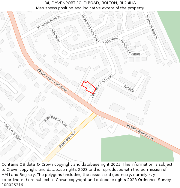 34, DAVENPORT FOLD ROAD, BOLTON, BL2 4HA: Location map and indicative extent of plot
