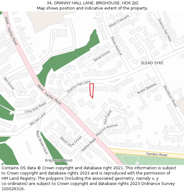 34, GRANNY HALL LANE, BRIGHOUSE, HD6 2JG: Location map and indicative extent of plot