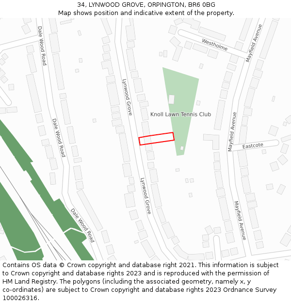 34, LYNWOOD GROVE, ORPINGTON, BR6 0BG: Location map and indicative extent of plot