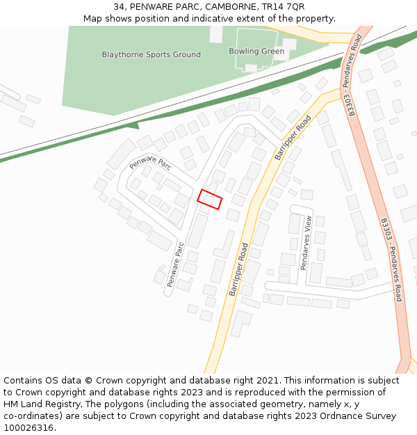34, PENWARE PARC, CAMBORNE, TR14 7QR: Location map and indicative extent of plot