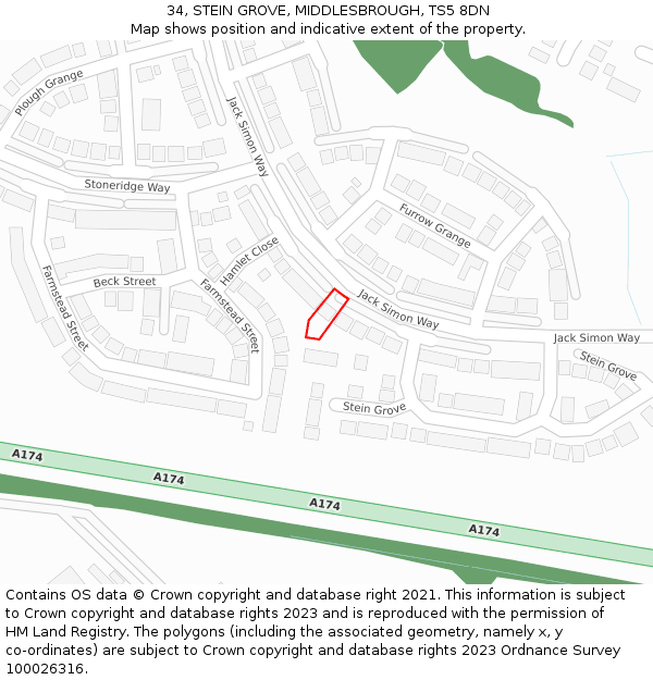 34, STEIN GROVE, MIDDLESBROUGH, TS5 8DN: Location map and indicative extent of plot
