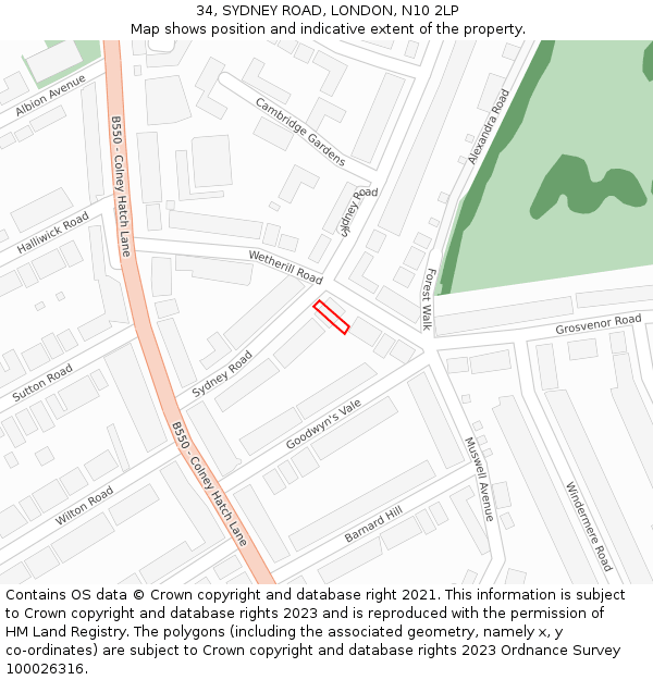 34, SYDNEY ROAD, LONDON, N10 2LP: Location map and indicative extent of plot