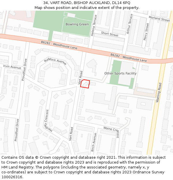 34, VART ROAD, BISHOP AUCKLAND, DL14 6PQ: Location map and indicative extent of plot