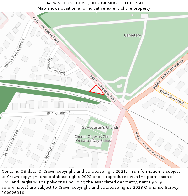 34, WIMBORNE ROAD, BOURNEMOUTH, BH3 7AD: Location map and indicative extent of plot