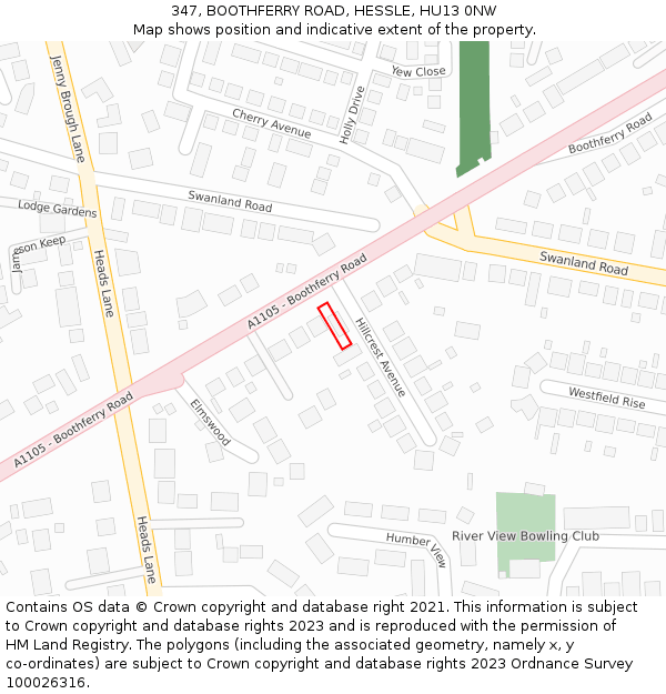 347, BOOTHFERRY ROAD, HESSLE, HU13 0NW: Location map and indicative extent of plot