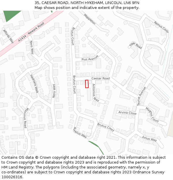 35, CAESAR ROAD, NORTH HYKEHAM, LINCOLN, LN6 9FN: Location map and indicative extent of plot
