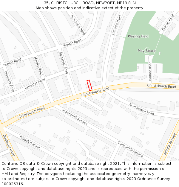35, CHRISTCHURCH ROAD, NEWPORT, NP19 8LN: Location map and indicative extent of plot