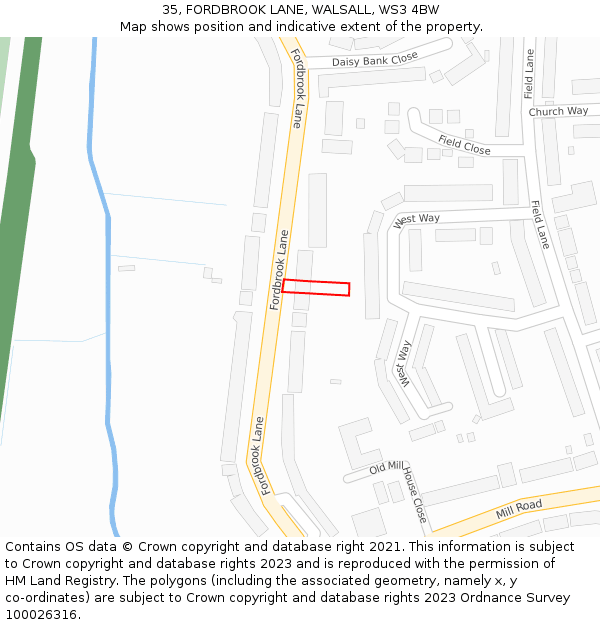 35, FORDBROOK LANE, WALSALL, WS3 4BW: Location map and indicative extent of plot