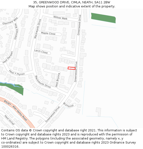 35, GREENWOOD DRIVE, CIMLA, NEATH, SA11 2BW: Location map and indicative extent of plot