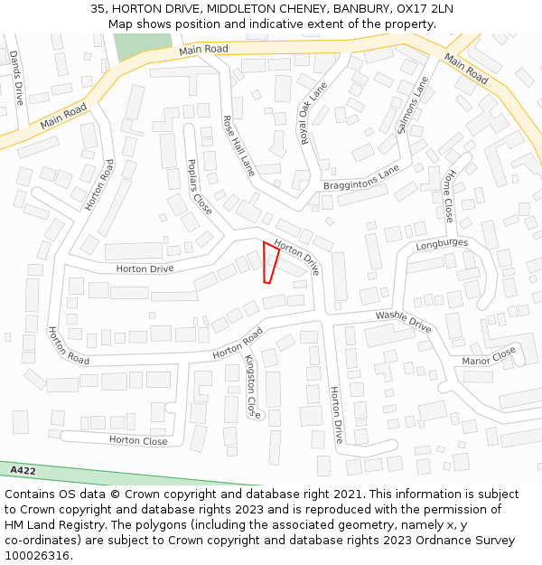 35, HORTON DRIVE, MIDDLETON CHENEY, BANBURY, OX17 2LN: Location map and indicative extent of plot