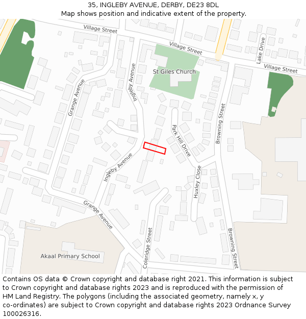 35, INGLEBY AVENUE, DERBY, DE23 8DL: Location map and indicative extent of plot