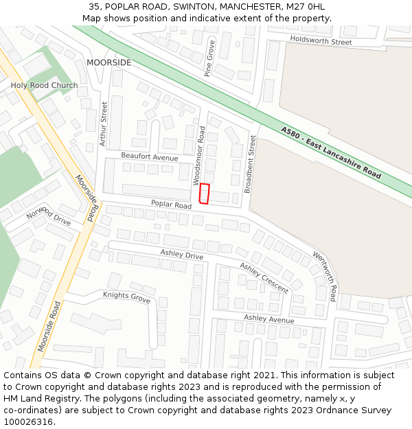 35, POPLAR ROAD, SWINTON, MANCHESTER, M27 0HL: Location map and indicative extent of plot