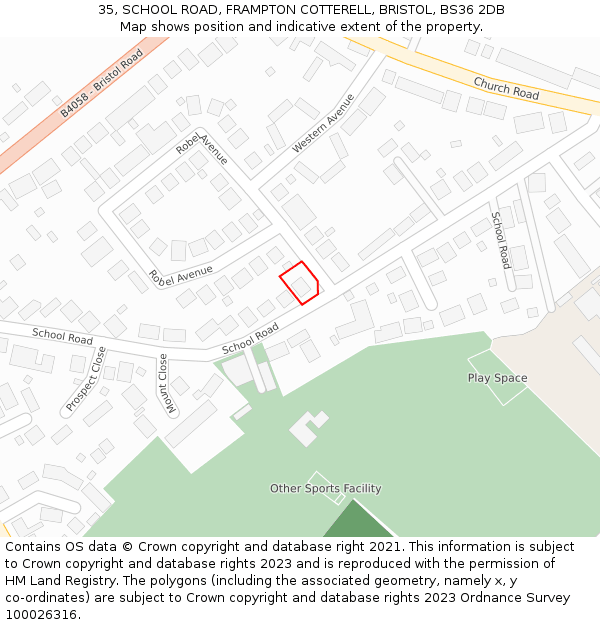 35, SCHOOL ROAD, FRAMPTON COTTERELL, BRISTOL, BS36 2DB: Location map and indicative extent of plot