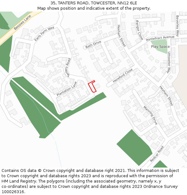 35, TANTERS ROAD, TOWCESTER, NN12 6LE: Location map and indicative extent of plot