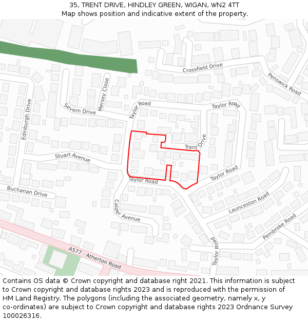 35, TRENT DRIVE, HINDLEY GREEN, WIGAN, WN2 4TT: Location map and indicative extent of plot