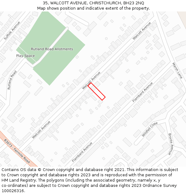 35, WALCOTT AVENUE, CHRISTCHURCH, BH23 2NQ: Location map and indicative extent of plot