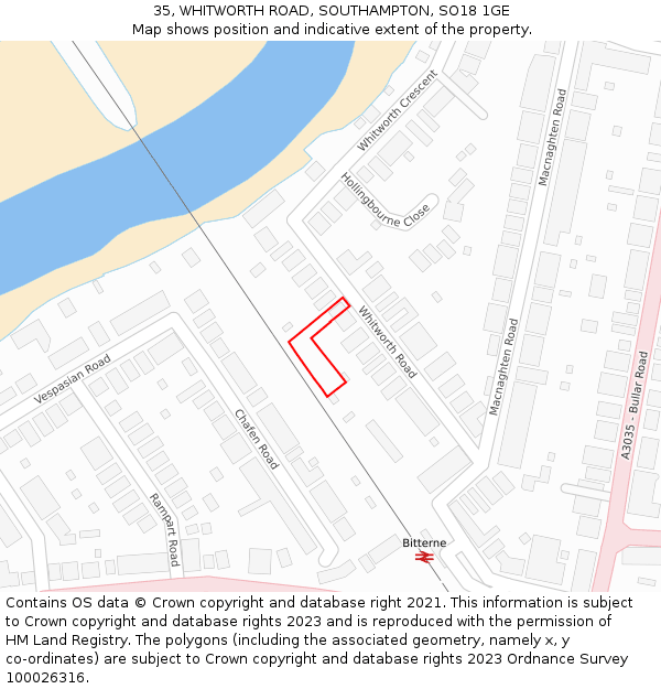 35, WHITWORTH ROAD, SOUTHAMPTON, SO18 1GE: Location map and indicative extent of plot
