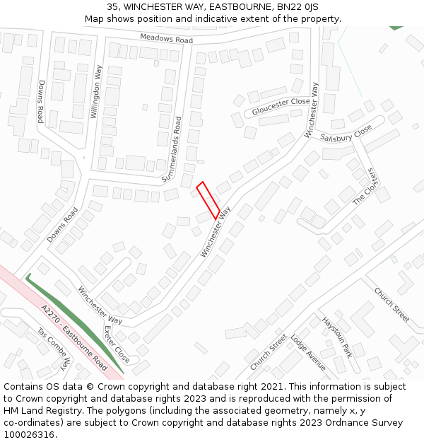 35, WINCHESTER WAY, EASTBOURNE, BN22 0JS: Location map and indicative extent of plot