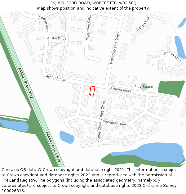 36, ASHFORD ROAD, WORCESTER, WR2 5FQ: Location map and indicative extent of plot