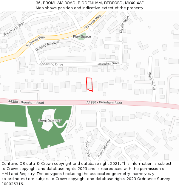 36, BROMHAM ROAD, BIDDENHAM, BEDFORD, MK40 4AF: Location map and indicative extent of plot