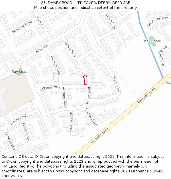 36, DANBY ROAD, LITTLEOVER, DERBY, DE23 3AR: Location map and indicative extent of plot
