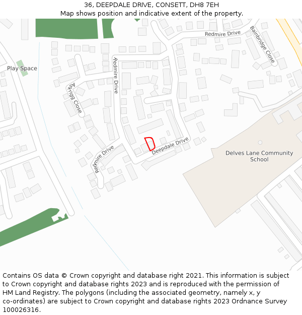 36, DEEPDALE DRIVE, CONSETT, DH8 7EH: Location map and indicative extent of plot
