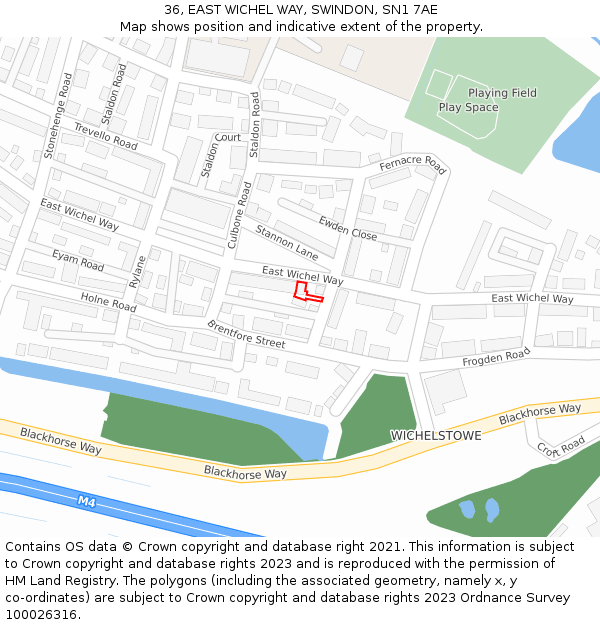36, EAST WICHEL WAY, SWINDON, SN1 7AE: Location map and indicative extent of plot