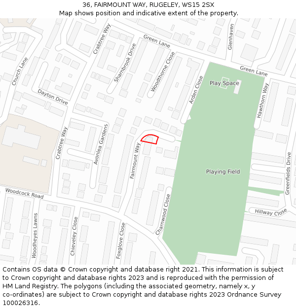 36, FAIRMOUNT WAY, RUGELEY, WS15 2SX: Location map and indicative extent of plot
