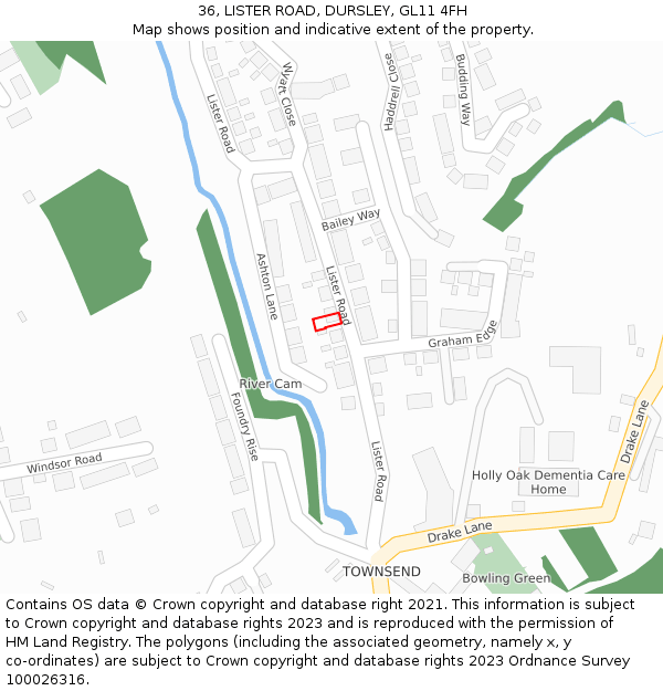 36, LISTER ROAD, DURSLEY, GL11 4FH: Location map and indicative extent of plot