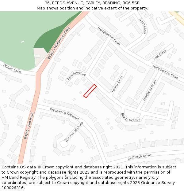 36, REEDS AVENUE, EARLEY, READING, RG6 5SR: Location map and indicative extent of plot